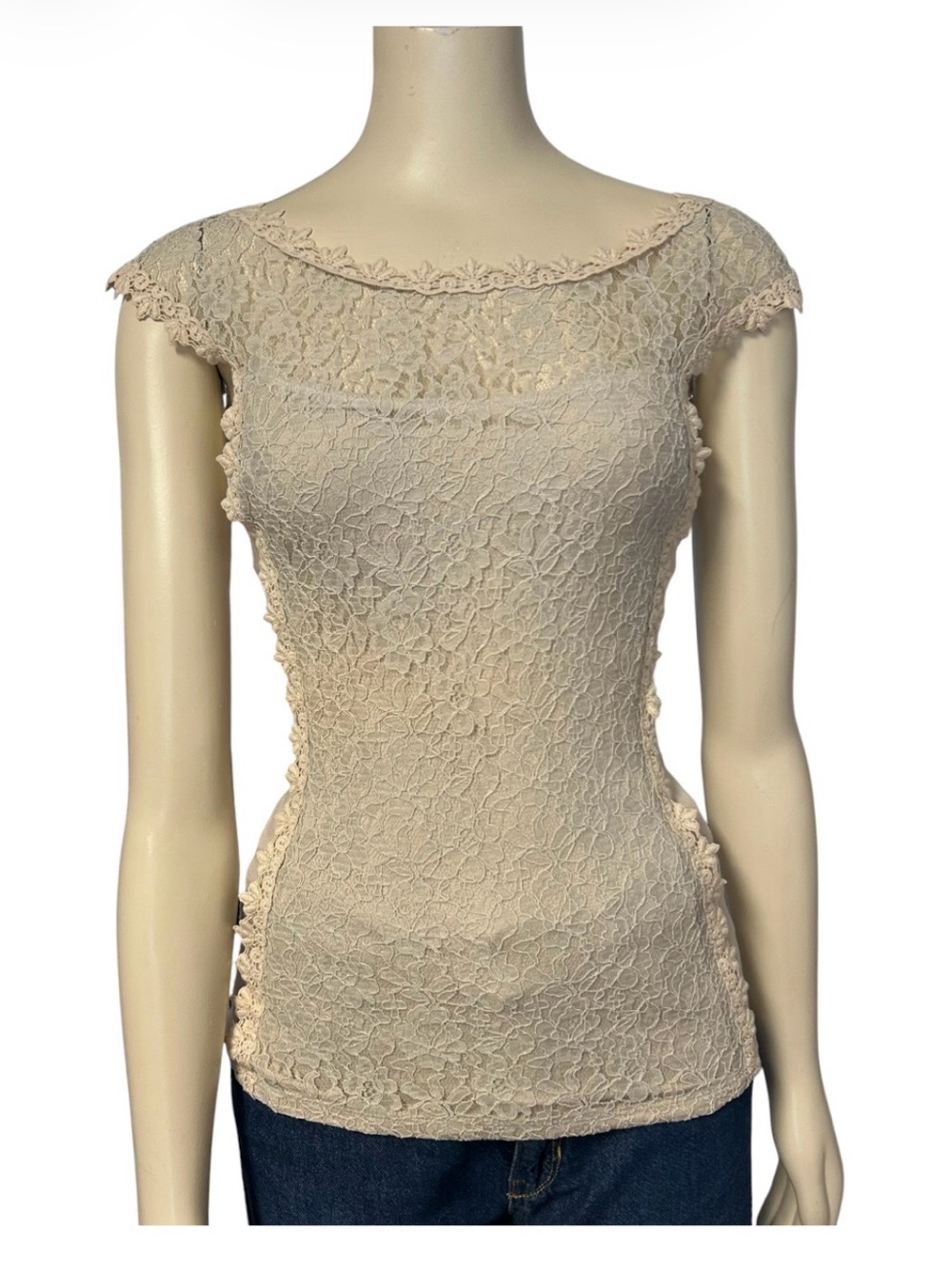 Express Lace Fitted Top Womens XS New Beige